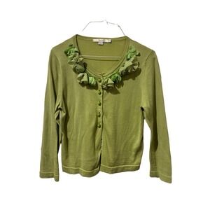 Boden Womens Lime Green 100% Cotton Removable Floral Rosette Cardigan Sweater 6